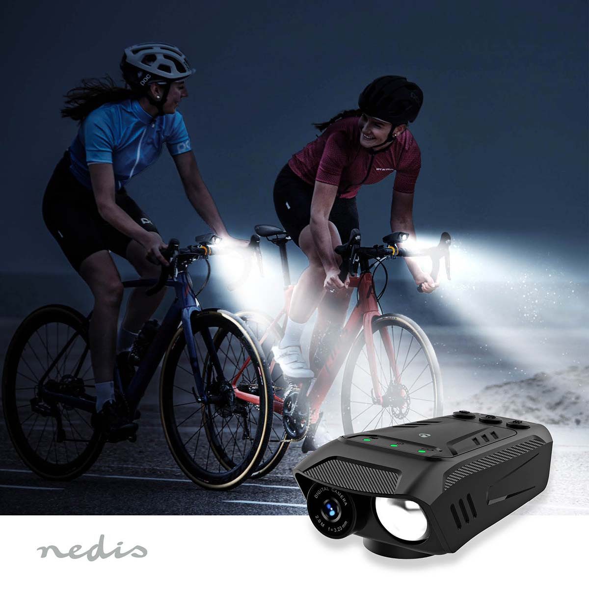 Nedis CCAM100BK Action Cam (Pendler und MTB, 1080p Video, 600 lm Licht, Hupe, bis 10 h Laufzeit)