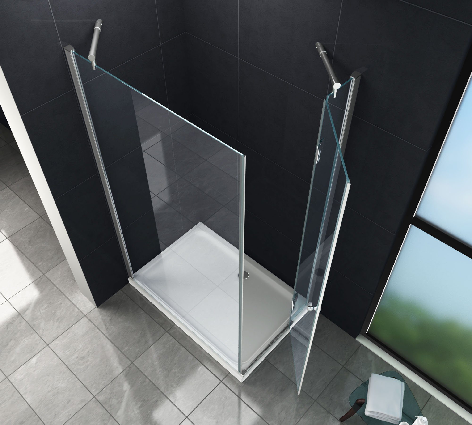 Thumbnail - Home Systeme Eckdusche SIDE Duschkabine Dusche Duschwand Duschabtrennung Duschtür Glas ESG, BxT: 120x80 cm