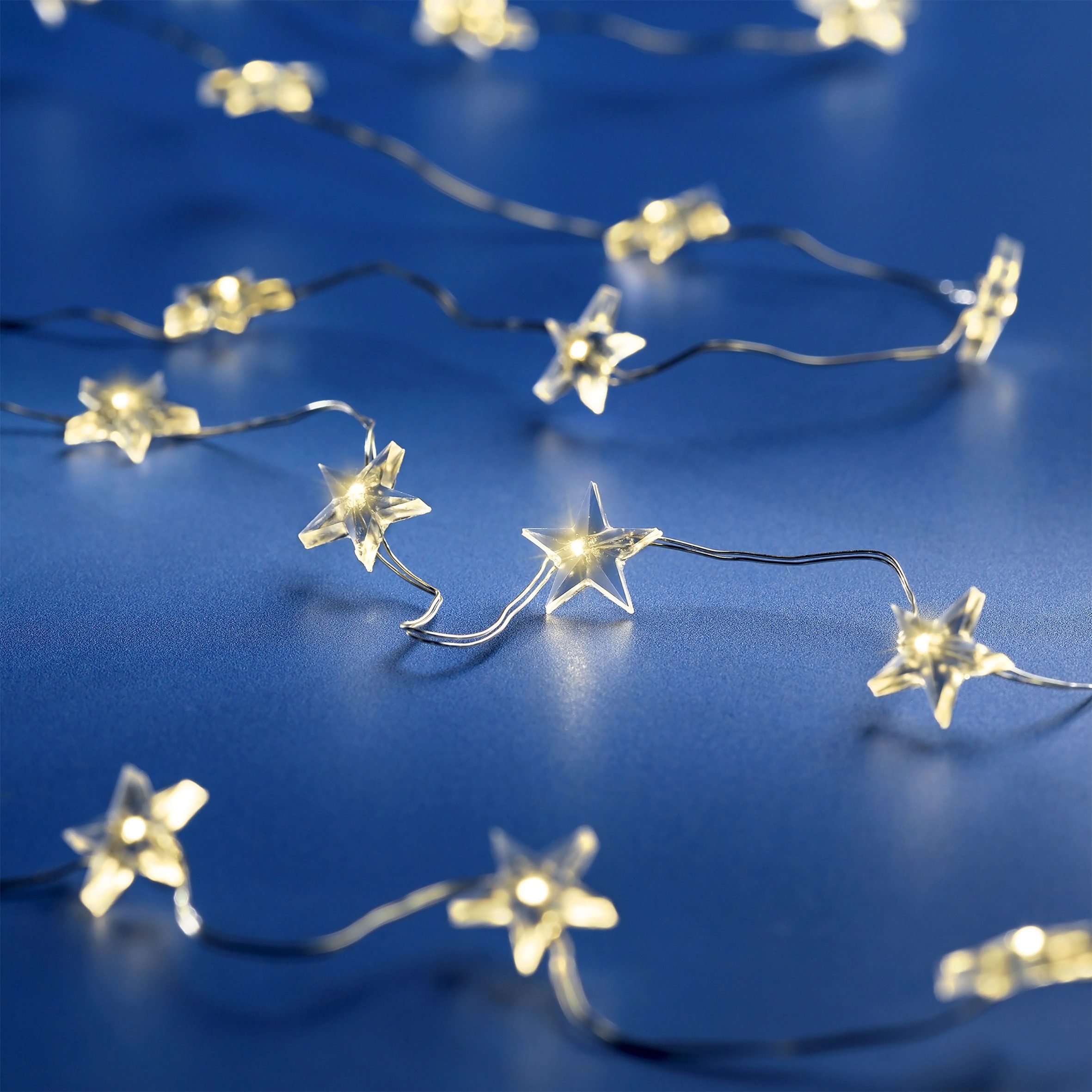 Spetebo LED-Lichterkette Draht Sternen Lichterkette warm weiß, 60-flammig, mit Timer Funktion