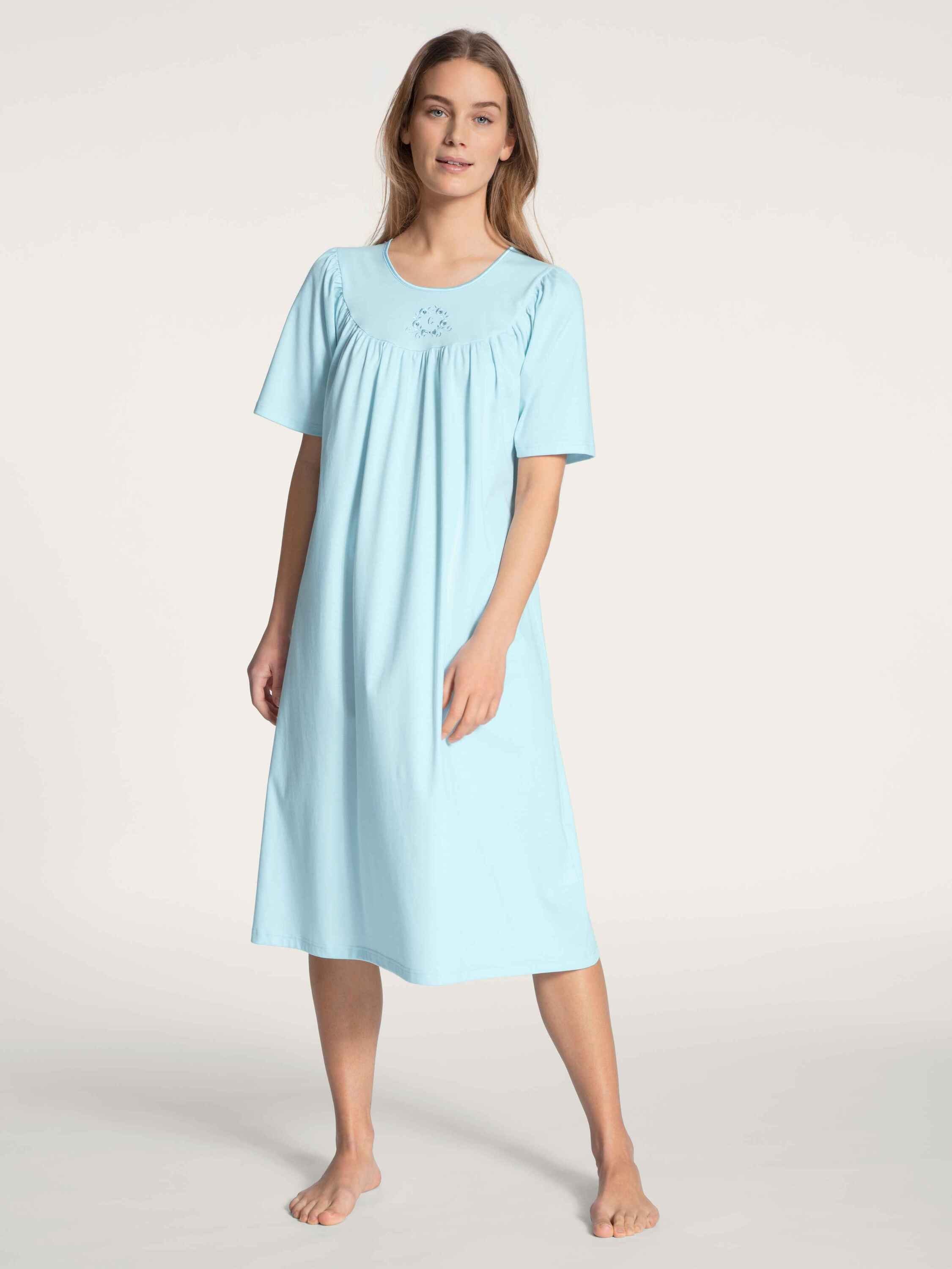 CALIDA Nachthemd Kurzarm-Nachthemd, Länge 110cm (1-tlg) hellblau