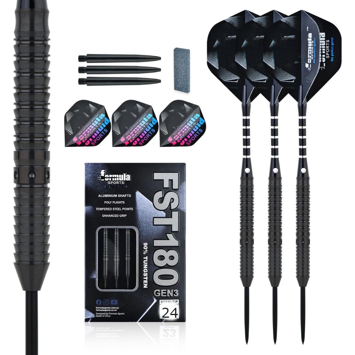 Dartpfeil FST180 dritte Generation Schwarz Tungsten Dart Steeltip 24g