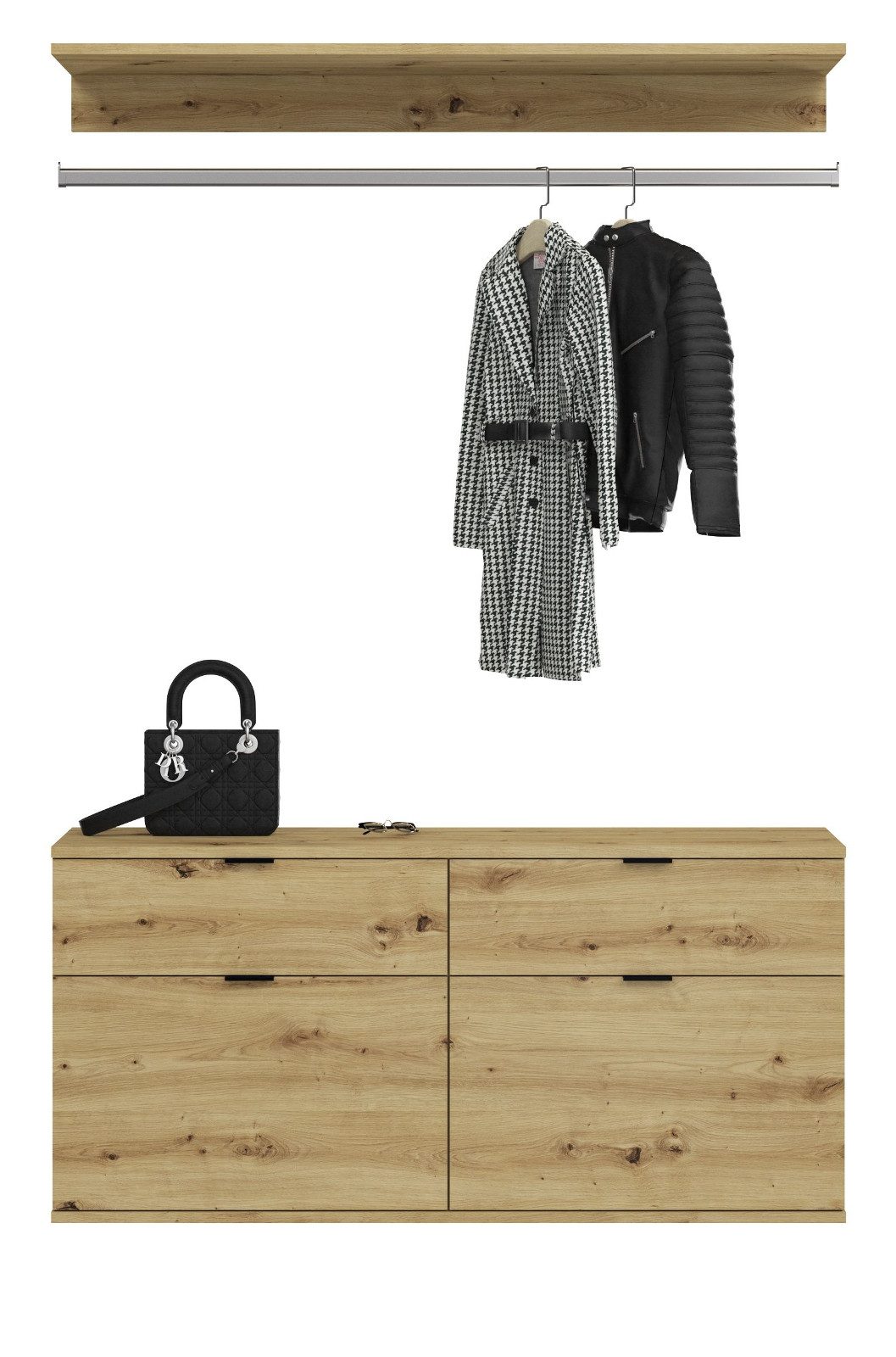 Inn.Furn Garderoben-Set Line-Up, (in Artisan Eiche, 121 cm), mit Kleiderstange