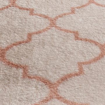 Teppich Waschbarer Kurzflor-Teppich Boho, TaCa Home, rechteckig, Höhe: 19 mm, Skandi Wohnzimmer Schlafzimmer Jugendzimmer, Creme Rosa - 80 x 150 cm