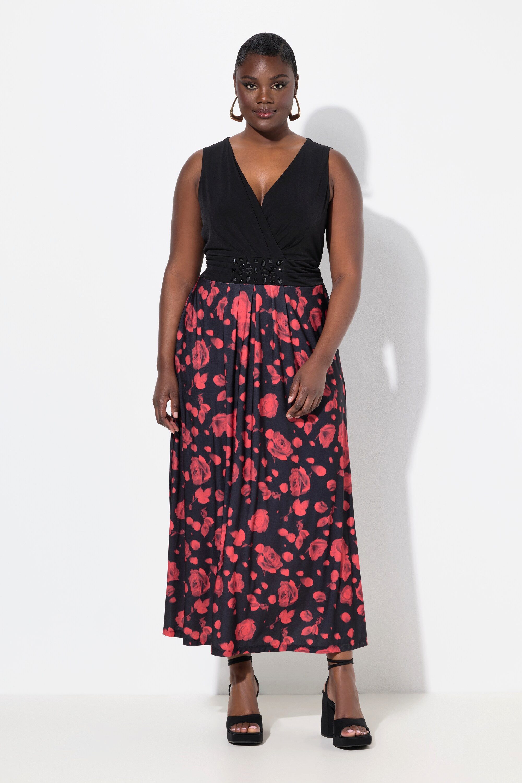 Ulla Popken Cocktailkleid Maxikleid A-Linie V-Ausschnitt günstig online kaufen