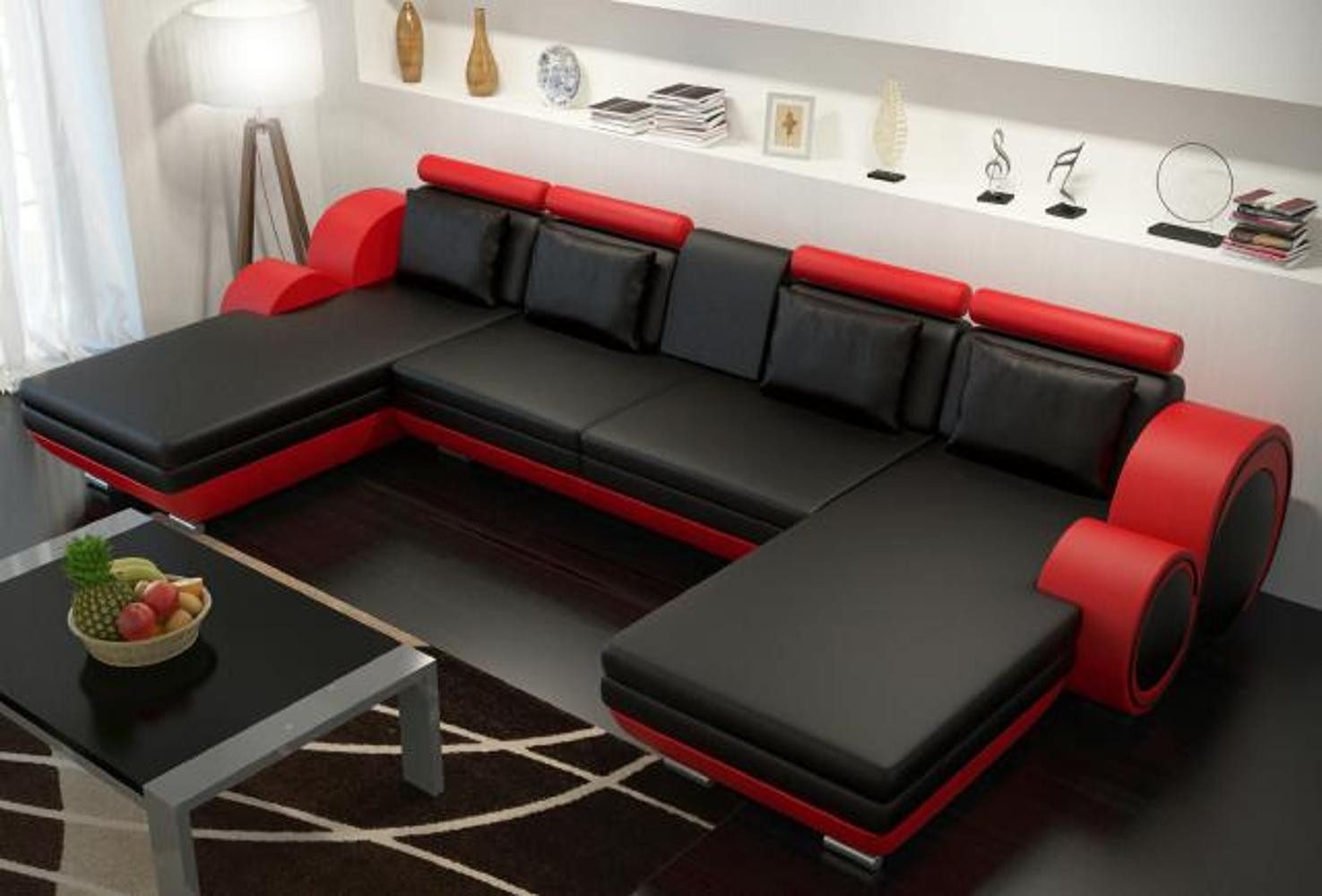 Xlmoebel Wohnlandschaft Ledersofa Berlin U-Form mit USB-Anschluss Lederecksofa Ledercouch, Hergestellt in Europa