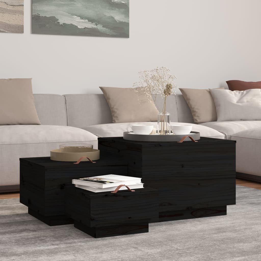 vidaXL Aufbewahrungsbox Aufbewahrungsboxen mit Deckeln 3 Stk. Schwarz Massivholz Kiefer (3 St)