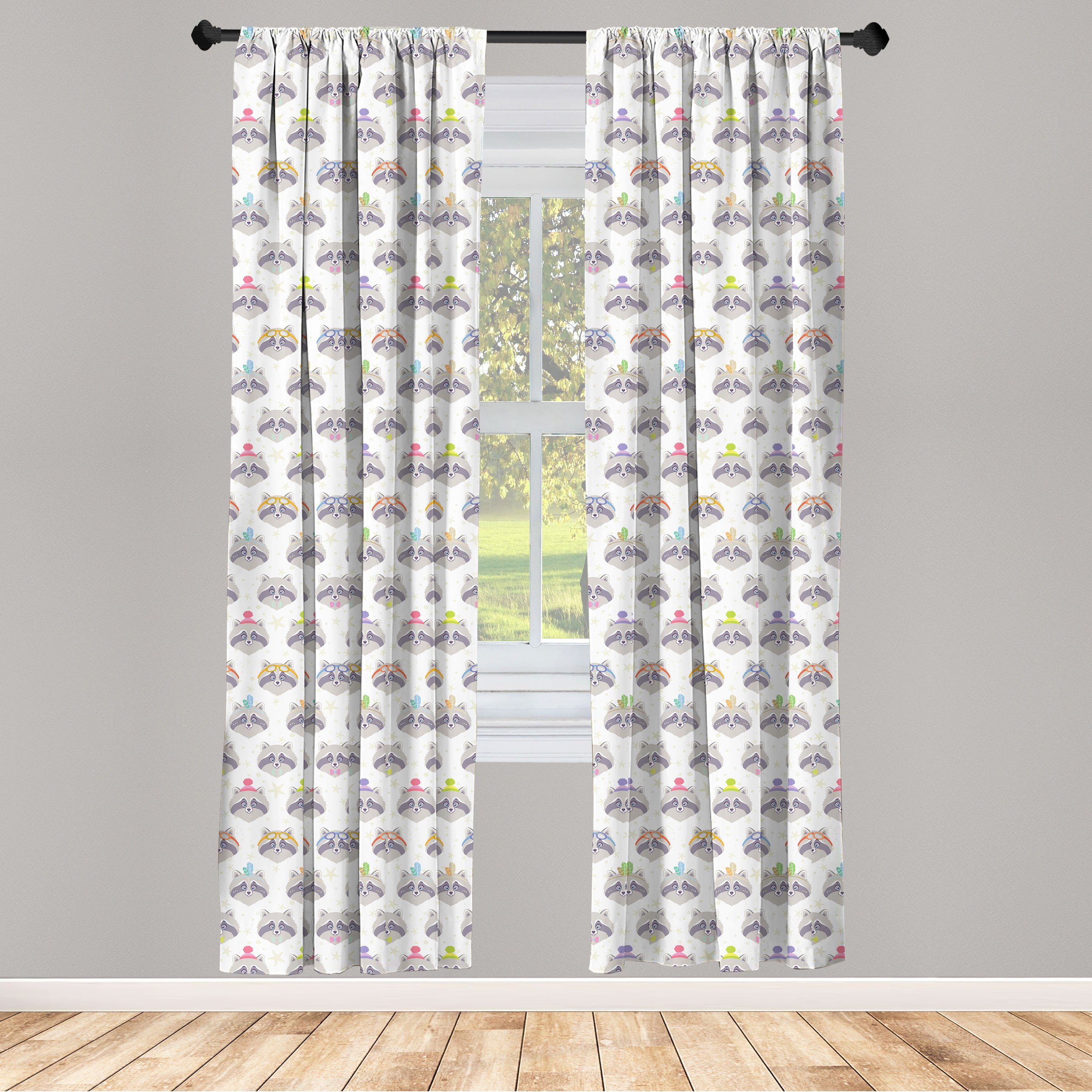 Gardine Vorhang Cartoon-Stil Abakuhaus, für Kinder-Gärtnerei Schlafzimmer Waschbär Wohnzimmer Dekor, Microfaser, Lustiger