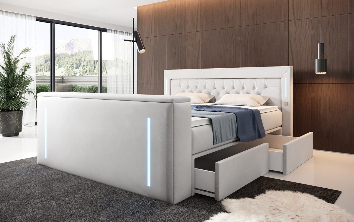 Luxusbetten24 Boxspringbett Divaneo, mit TV Lift und Stauraum (2 Schubladen)