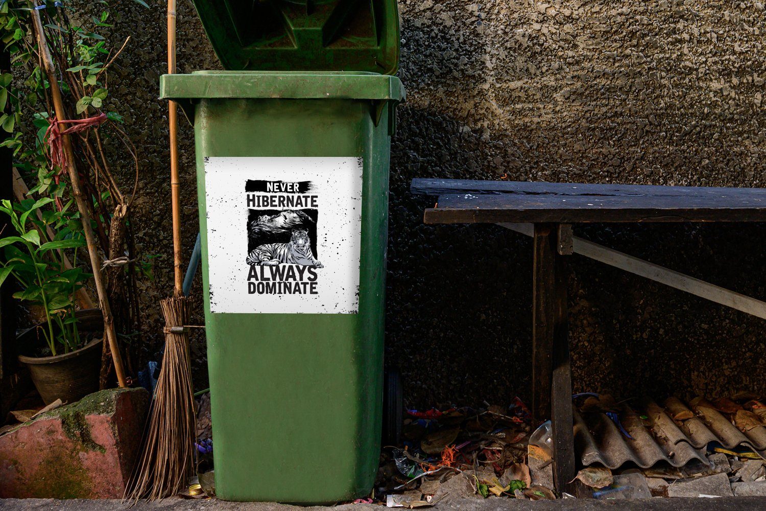 Tiger Mülleimer-aufkleber, Sticker, Mülltonne, - Container, Wandsticker Design (1 St), MuchoWow Jahrgang - Abfalbehälter