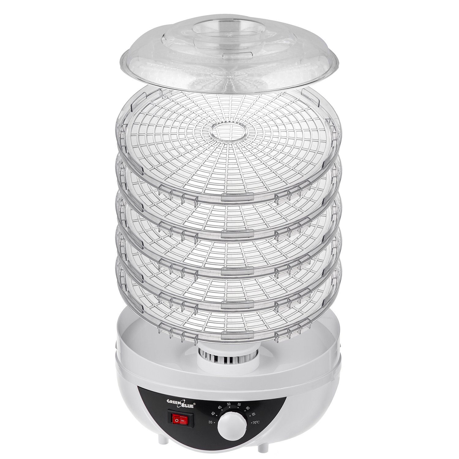 GreenBlue Dörrautomat GB195 Pilz-, Gemüse- und Obsttrockner mit 5 Sieben 250,00 W, mit Temperaturregelung 35–70°C, leiser Lebensmittel-Dörrautomat