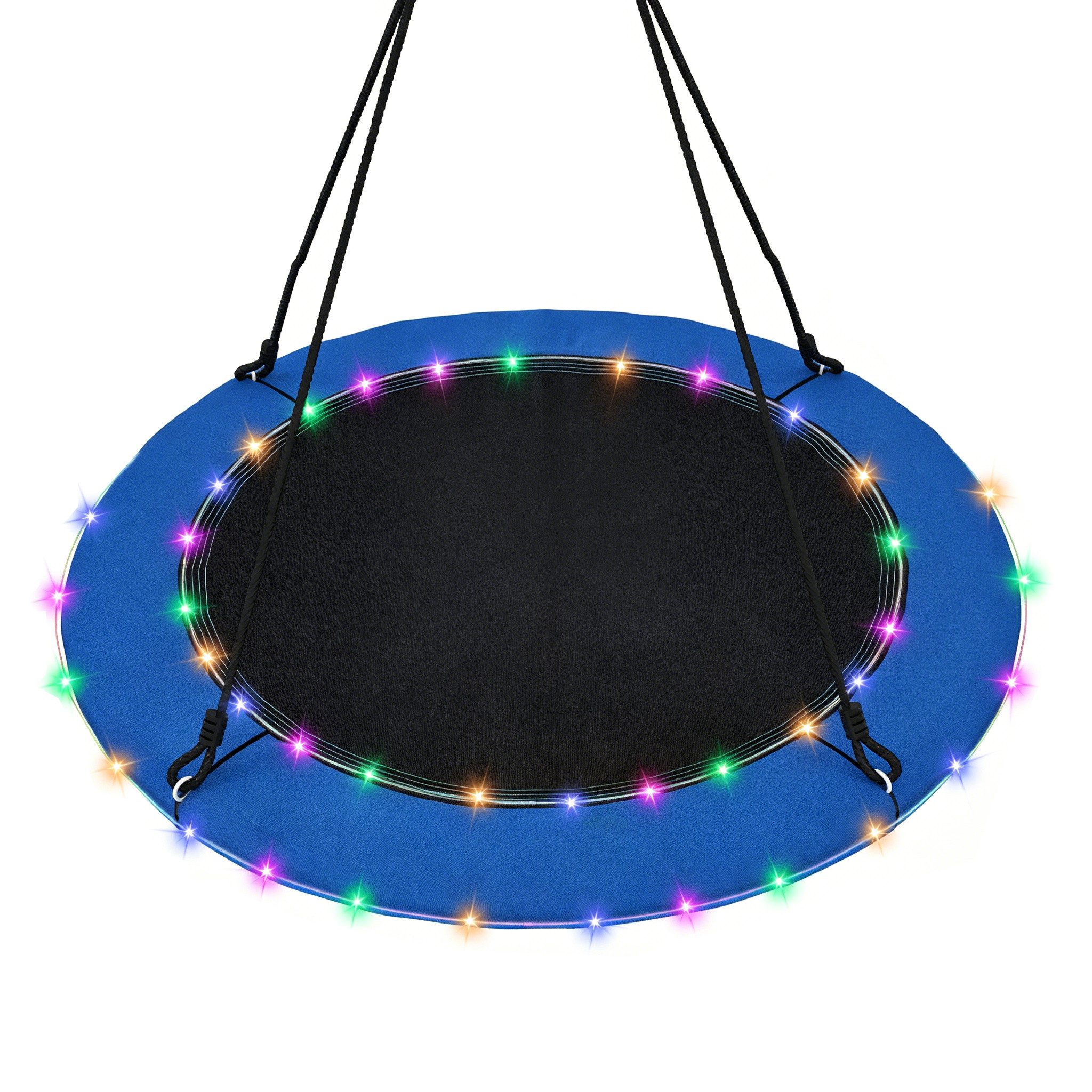 COSTWAY Nestschaukel Ø100cm Tellerschaukel, Kinderschaukel mit LED & 100-180cm Seil