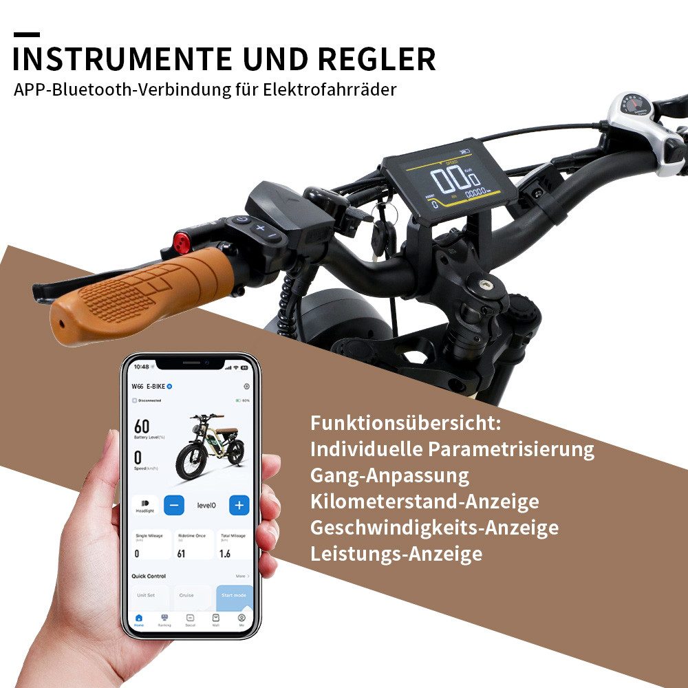 Vankel E-Bike Trekkingrad W66 herren Elektrofahrrad 648WH cityrad 20×4.0 Zoll damen 13.5AH 65Nm, Kettenschaltung, Heckmotor, 648 Wh, Retro E-Fatbike mit hydraulischen Scheibenbremse