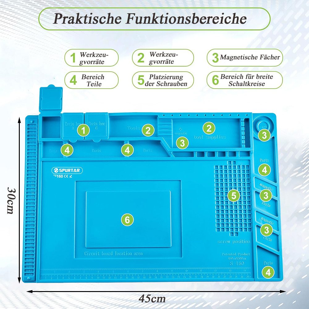 AFKSMILE Lötkolben 500 ℃ Hitzebeständige Lötmatte Silikon Lötmatte, 45x30 cm Arbeitsmatte, for Soldering Repair Tool Welding Electronic Repair Mat