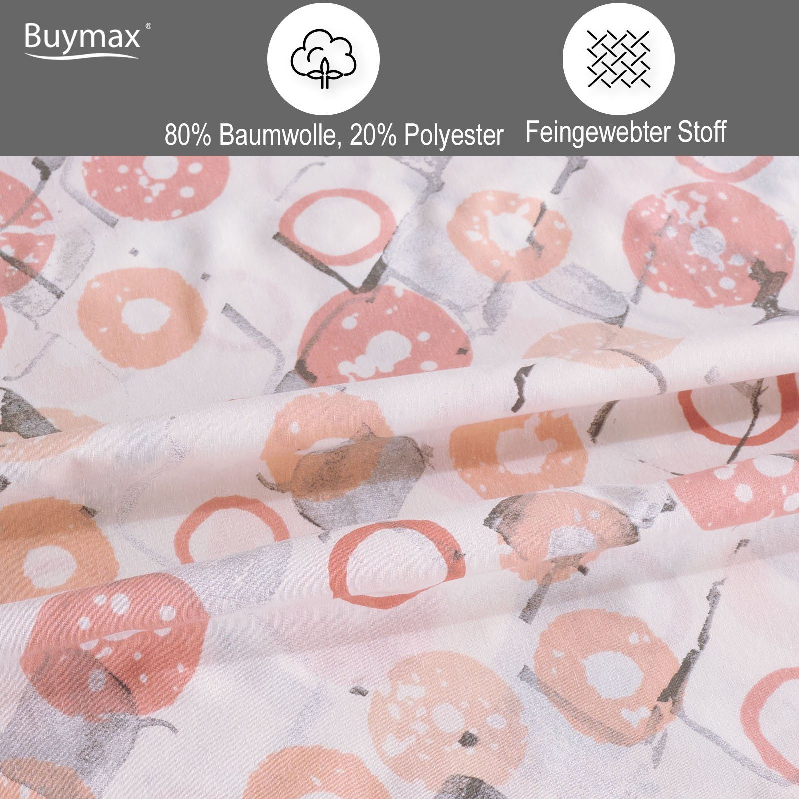 Buymax Bettwäsche Ariadne, Baumwollmischung, 4 teilig, Bettbezug-Set 135x200 cm Reißverschluss, 80% Baumwolle, 20% Polyester