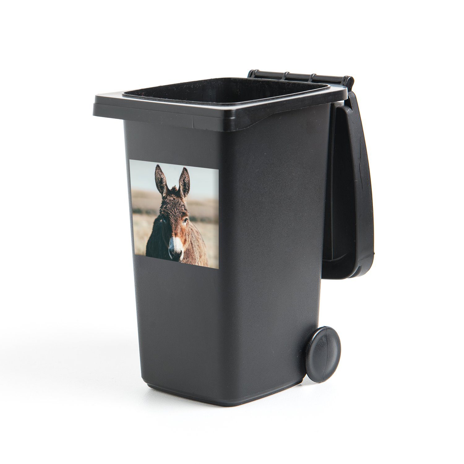 MuchoWow Wandsticker Esel - Porträt - Tier (1 St), Mülleimer-aufkleber, Mülltonne, Sticker, Container, Abfalbehälter