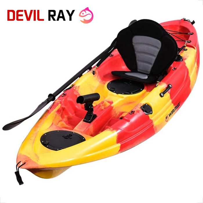 WIN.MAX Sit-on-Top Kajak Devil Ray Single Kayak set mit Kombi-Paddel Angelkajak 1 person (Set 1-St. mit einem Paddel mit 1x Luxus gepolsterter Sitz) BxLxH: 81x268x36cm