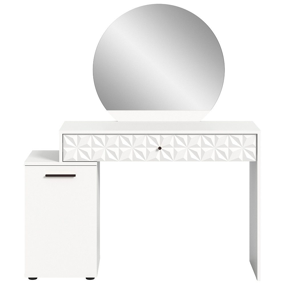 Lomadox Schminktisch POLLA-158, in weiß hochglanz inkl. Spiegel und Schrank mit 3D-Struktur