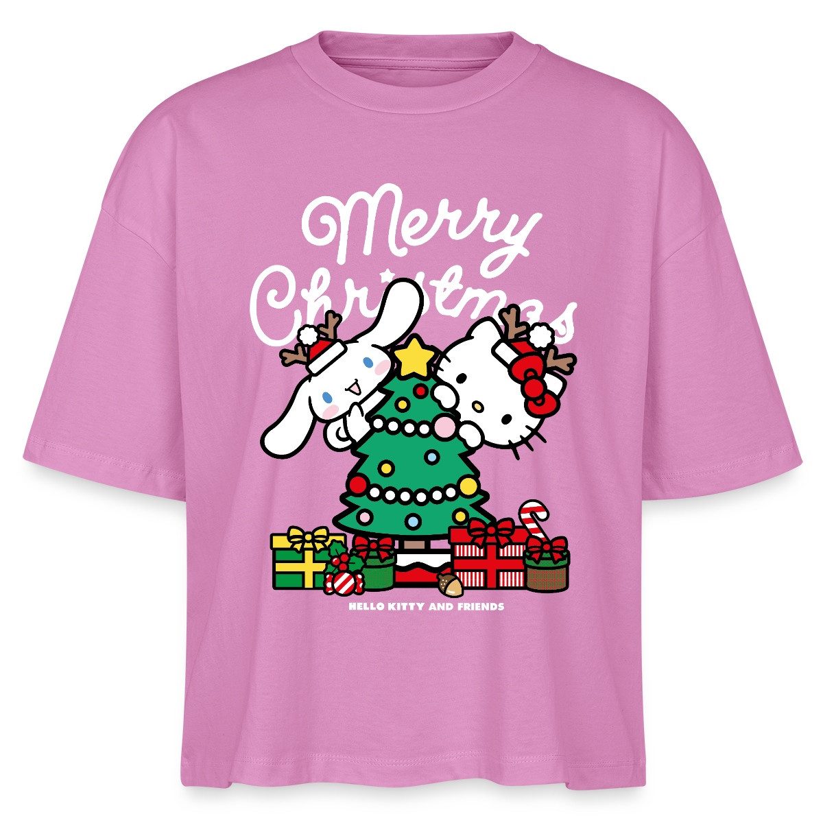 T-Shirt Hello Kitty Und Cinnamoroll Weihnachten Boxy Shirt Damen