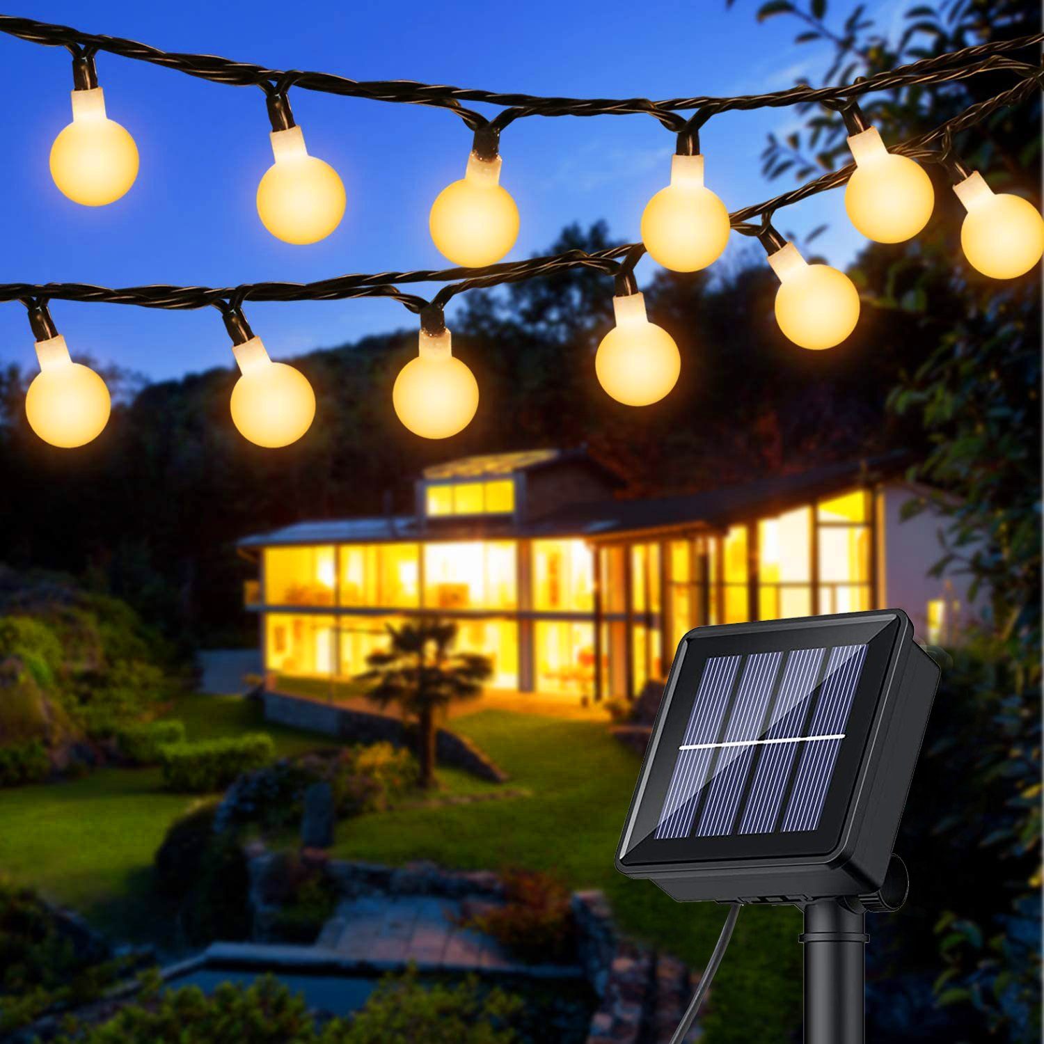 Oneid LED-Lichterkette Solar Lichterkette Außen,7M/11M Warmweiß Kugeln LED Lichterkette Aussen 50/60