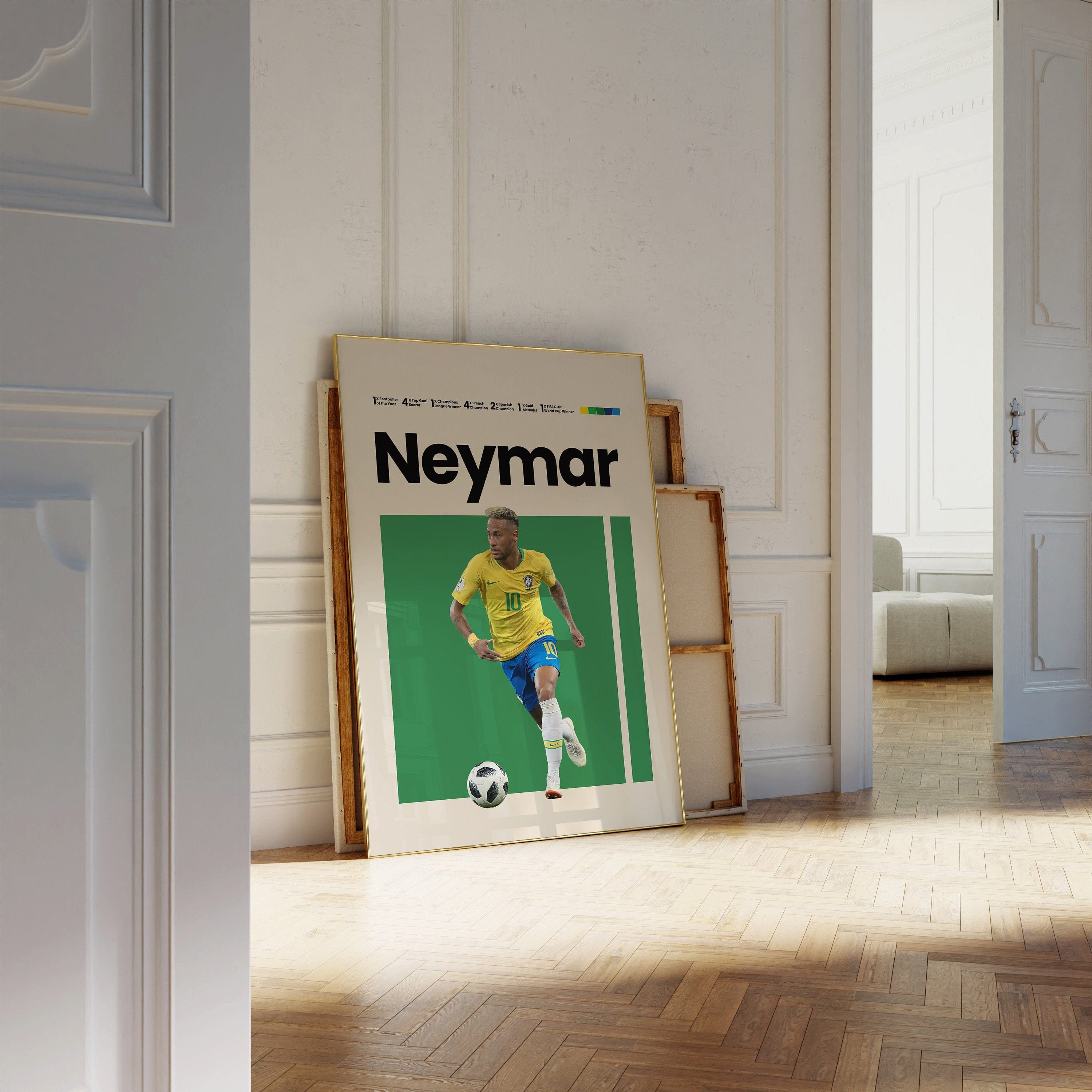 JUSTGOODMOOD Poster Mbappe Ronaldo Messi Neymar Fußball Minimalistisch Mid Century Modern, Neymar (1 St) – Bild 5 von 5
