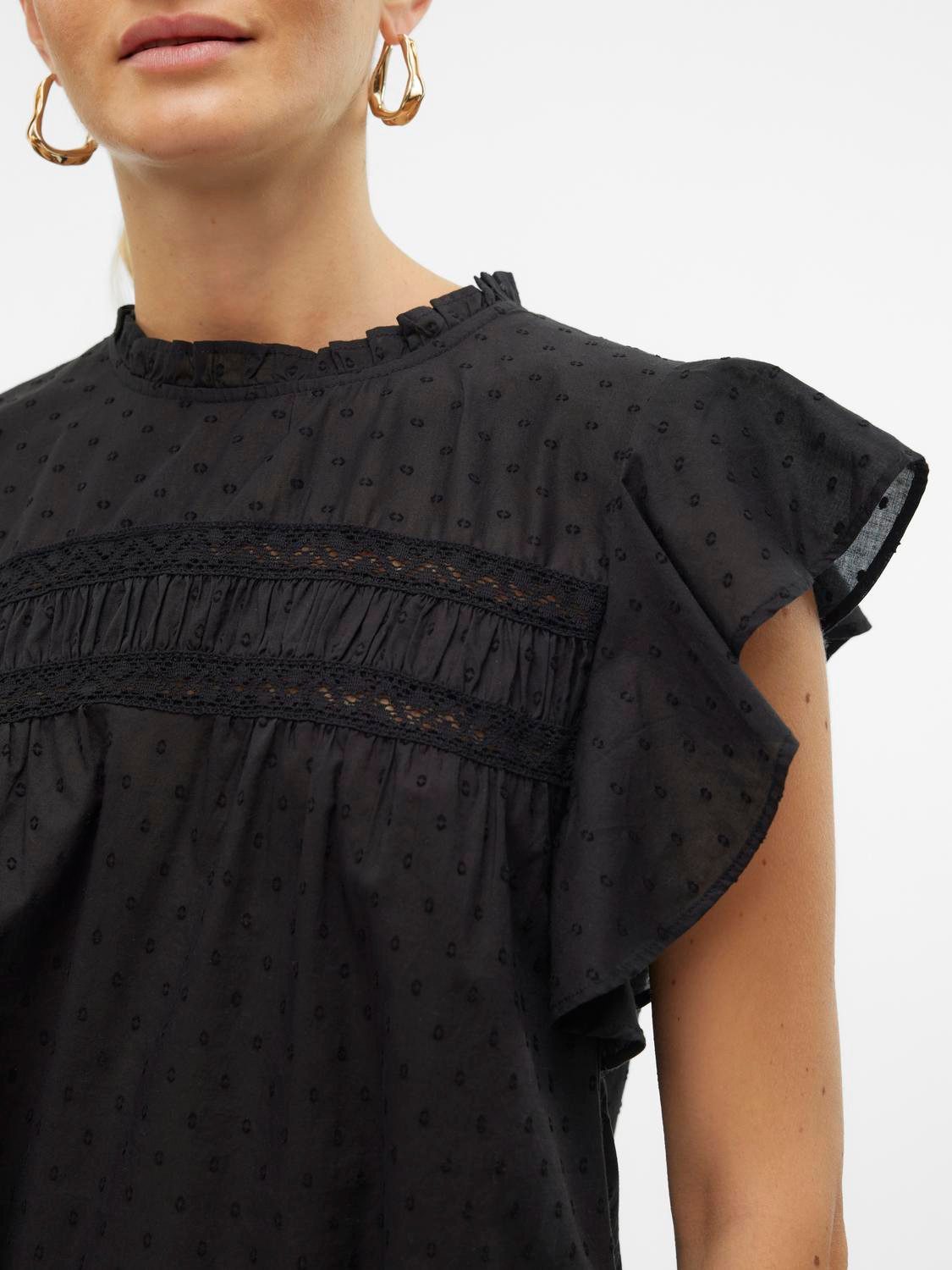 Vero Moda Blusenshirt VMTRINE SL LACE TOP WVN NOOS Baumwolle