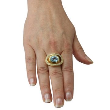 SKIELKA DESIGNSCHMUCK Goldring Aquamarin Ring "Teich" mit Diamanten (Gelbgold 585), hochwertige Goldschmiedearbeit aus Deutschland