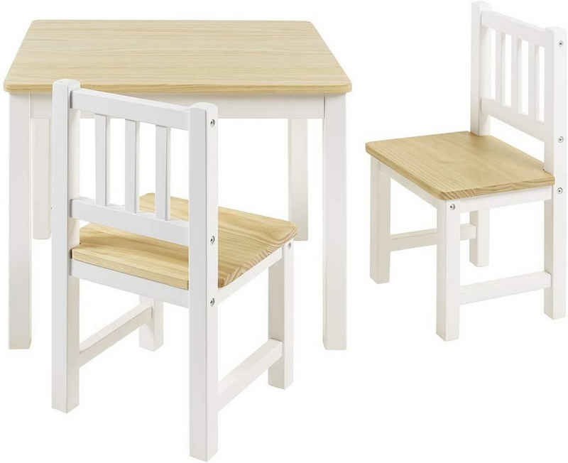 BOMI Kindersitzgruppe Holzsitzgruppe Amy, Kindertischgruppe aus Holz (Tisch und 2 Stühle, 3-tlg)