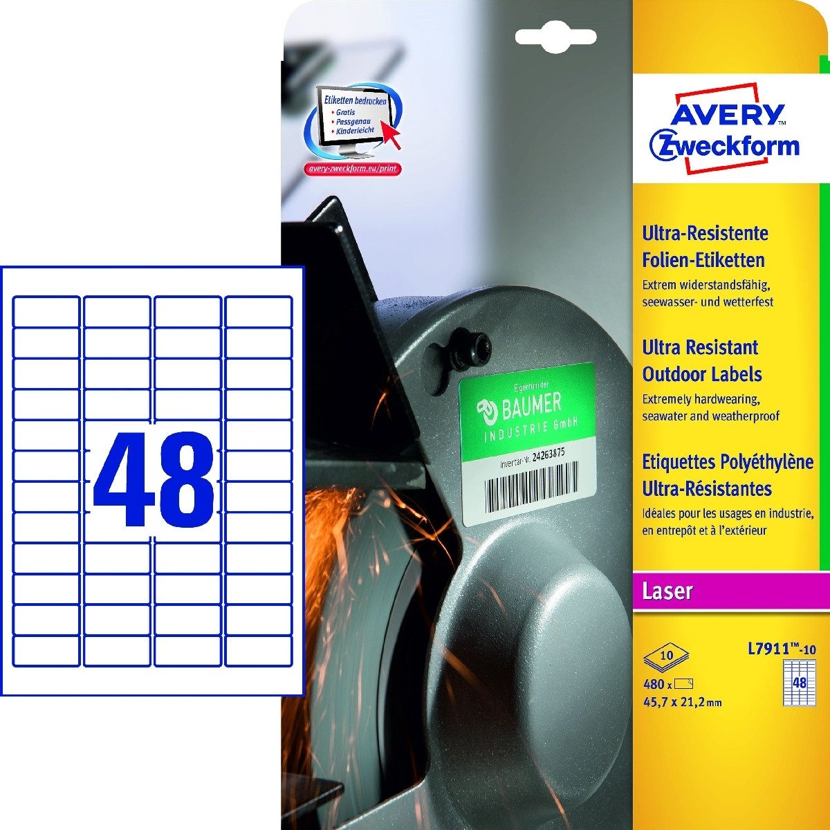 Etiketten Folien-Etiketten ultra-resistent 45,7x21,2mm VE=10 Bogen/480 Etiketten