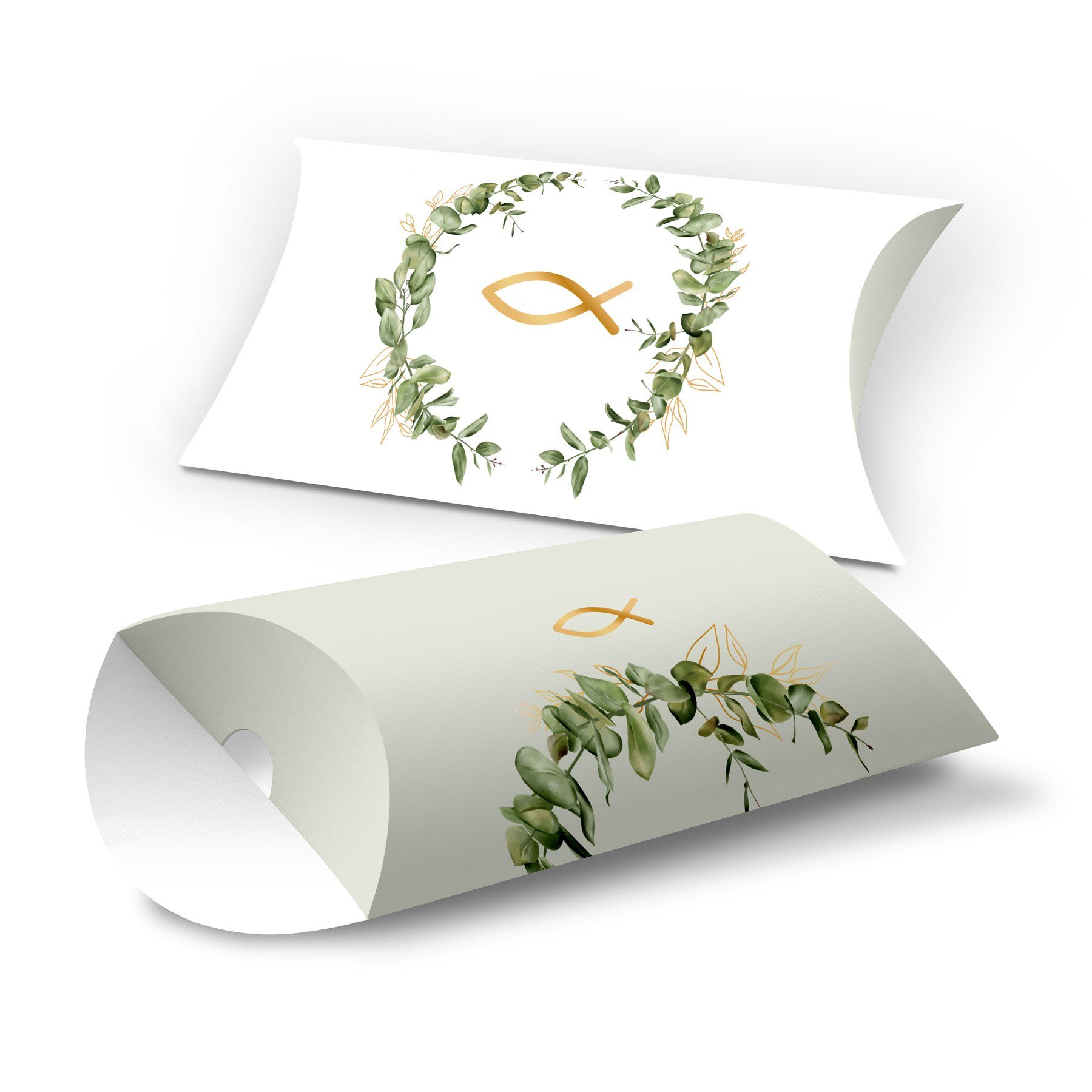 Geschenkbox itenga 10x Geschenkverpackung " Fisch Eukalyptus " Kissenverpackung 1
