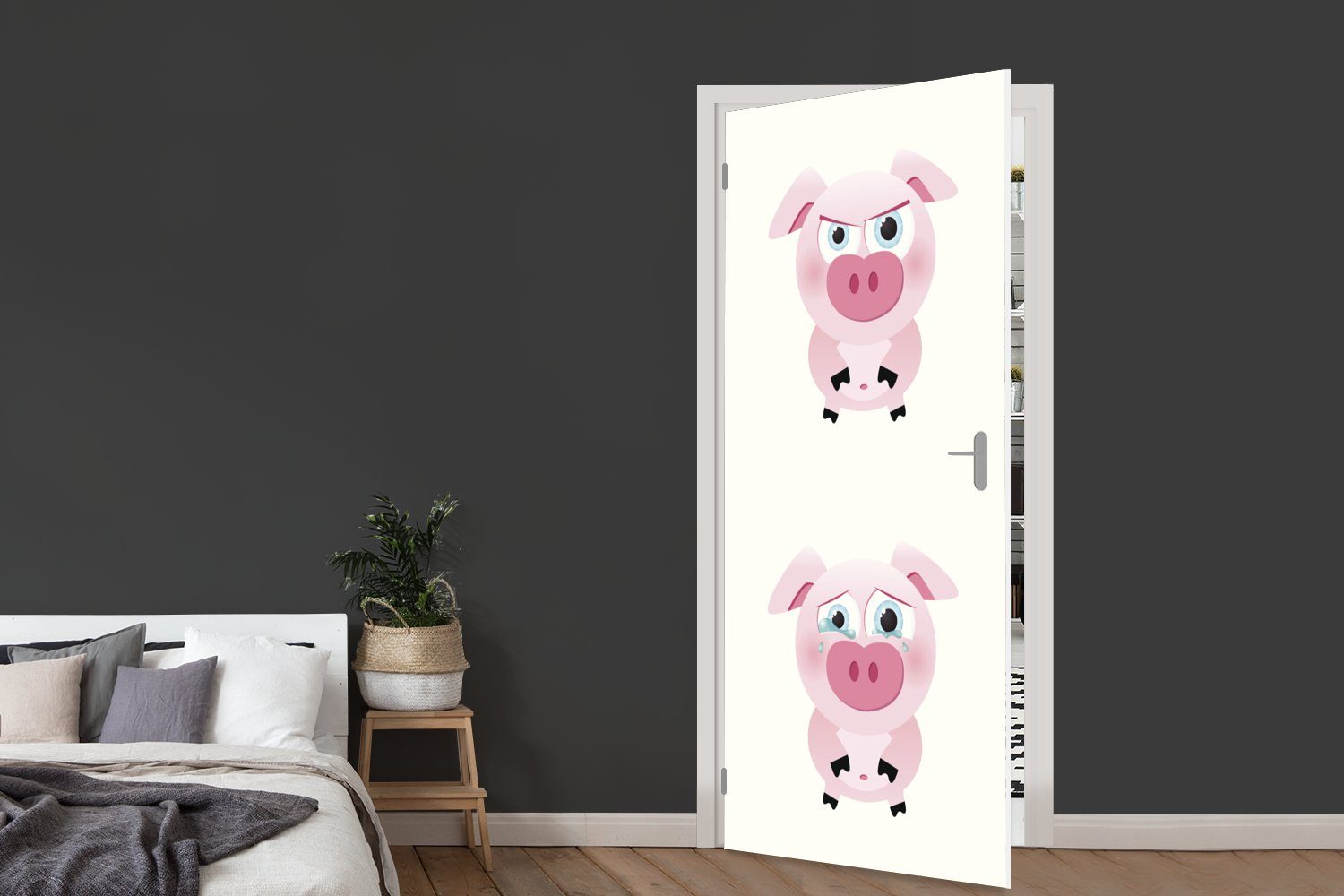 (1 Türtapete Tür, sechs Fototapete cm MuchoWow Eine Matt, von Schweinen, Türaufkleber, für Illustration kleinen 75x205 St), bedruckt,