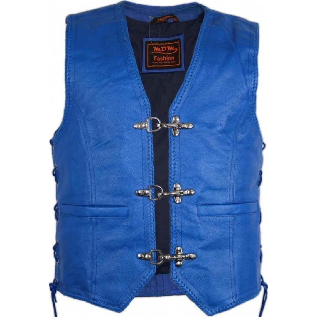 MDM Motorradweste Blaue Herren Lederweste aus Rindsleder Biker Kutte