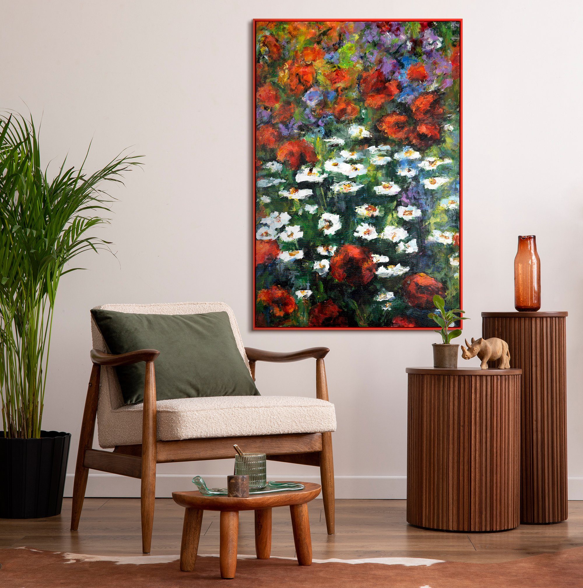 in Blumen Gemälde YS-Art Blühende Weiten, Rot Rahmen Mit