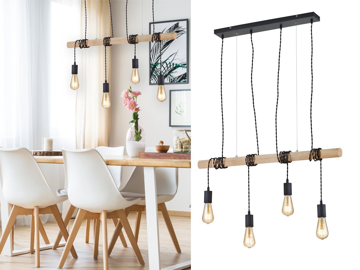 TRIO LED Pendelleuchte, Balken Holz-Lampe Decken-Leuchte Industrie-Lampe  Industrial-Style Retro Esszimmer-Lampe für über Esstisch Kücheninsel  Couchtisch online kaufen | OTTO