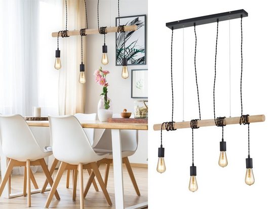 TRIO LED Pendelleuchte, Balken Holz-Lampe Decken-Leuchte Industrie