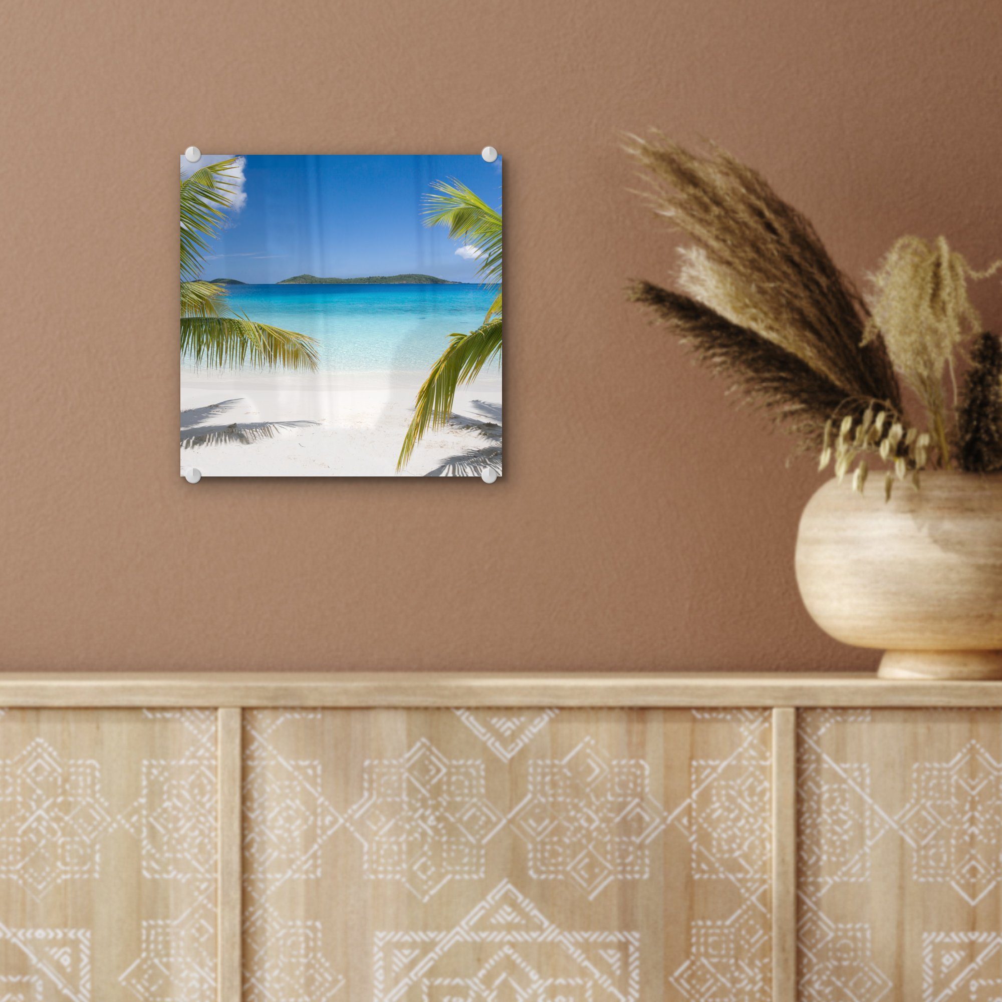 MuchoWow Acrylglasbild Strand - Foto Wanddekoration Palmen Tropisch, - Bilder - (1 auf St), - Glas Glas Glasbilder Wandbild auf 