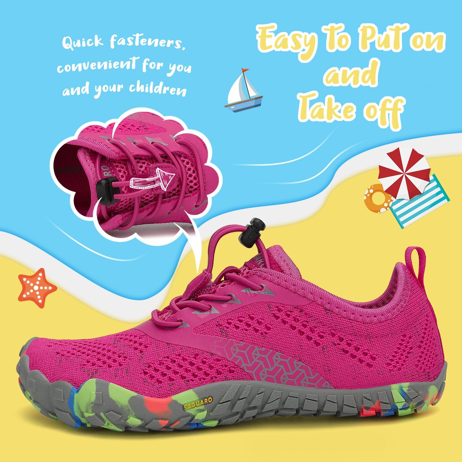 (bequem, Sneaker Kids Trail-Running rutschfest) 025 leicht, Sport-Schuhe atmungsaktiv, Laufschuhe Barfußschuh Jogging SAGUARO Rot Minimalschuhe