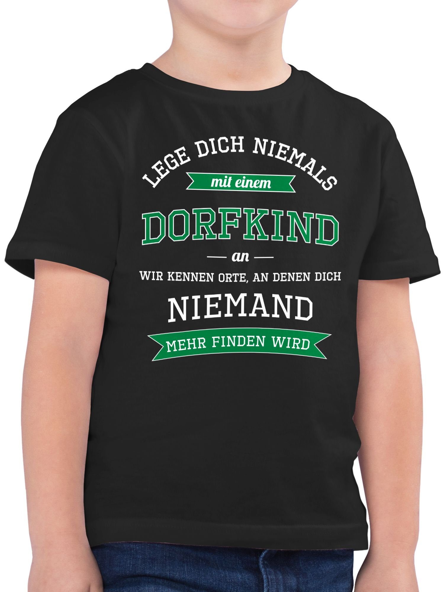 Kinder Statement Sprüche Lege niemals mit T-Shirt einem 1 Dorfkind dich Schwarz Shirtracer an