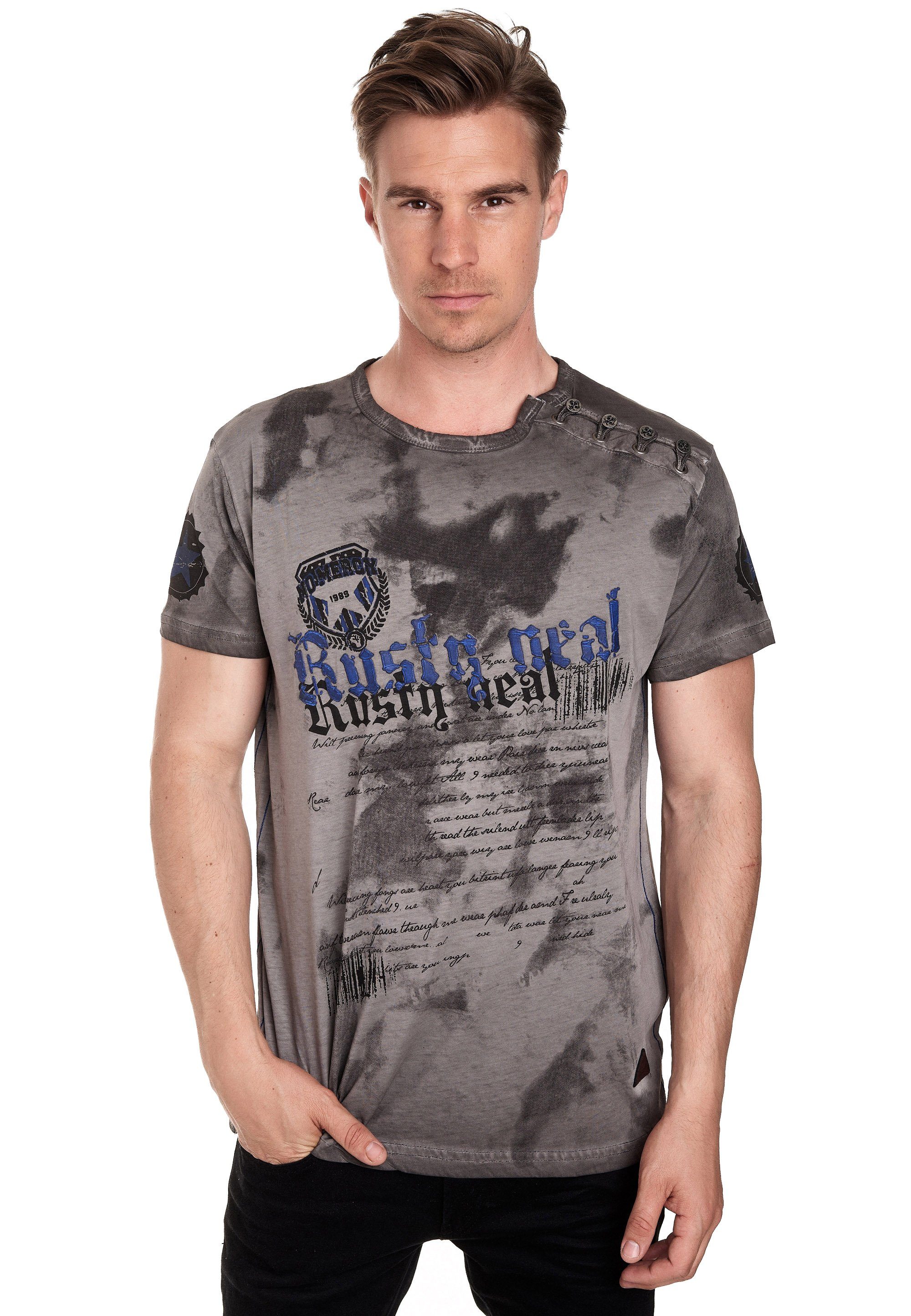 Rusty Neal T-Shirt in tollem Batik-Design anthrazit