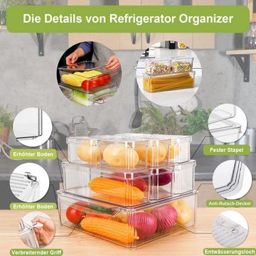 Aoucheni Küchenorganizer-Set Kühlschrank Organizer 10er Set, mit Deckel, 3 Größen, Küchen Organizer, (Organizer Set Speisekammer Vorratsbehälter mit Deckel, 10-tlg., Stapelbare BPA-freie Obst-Aufbewahrungsbehälter), für Kühlschrank, Schränke, Regale, Gefrierschrank