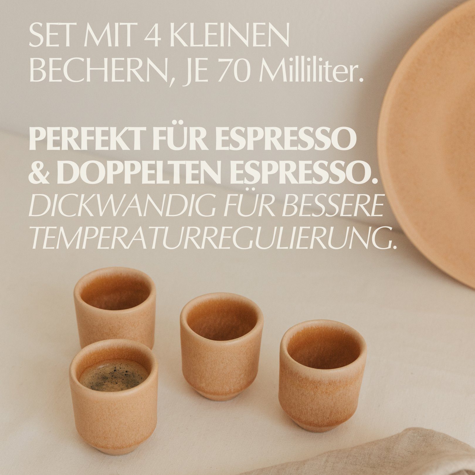Tassen Set, Espresso Espressotasse NAKOA SunnyPeach 70ml Keramik Espressobecher, NAKOA 4er