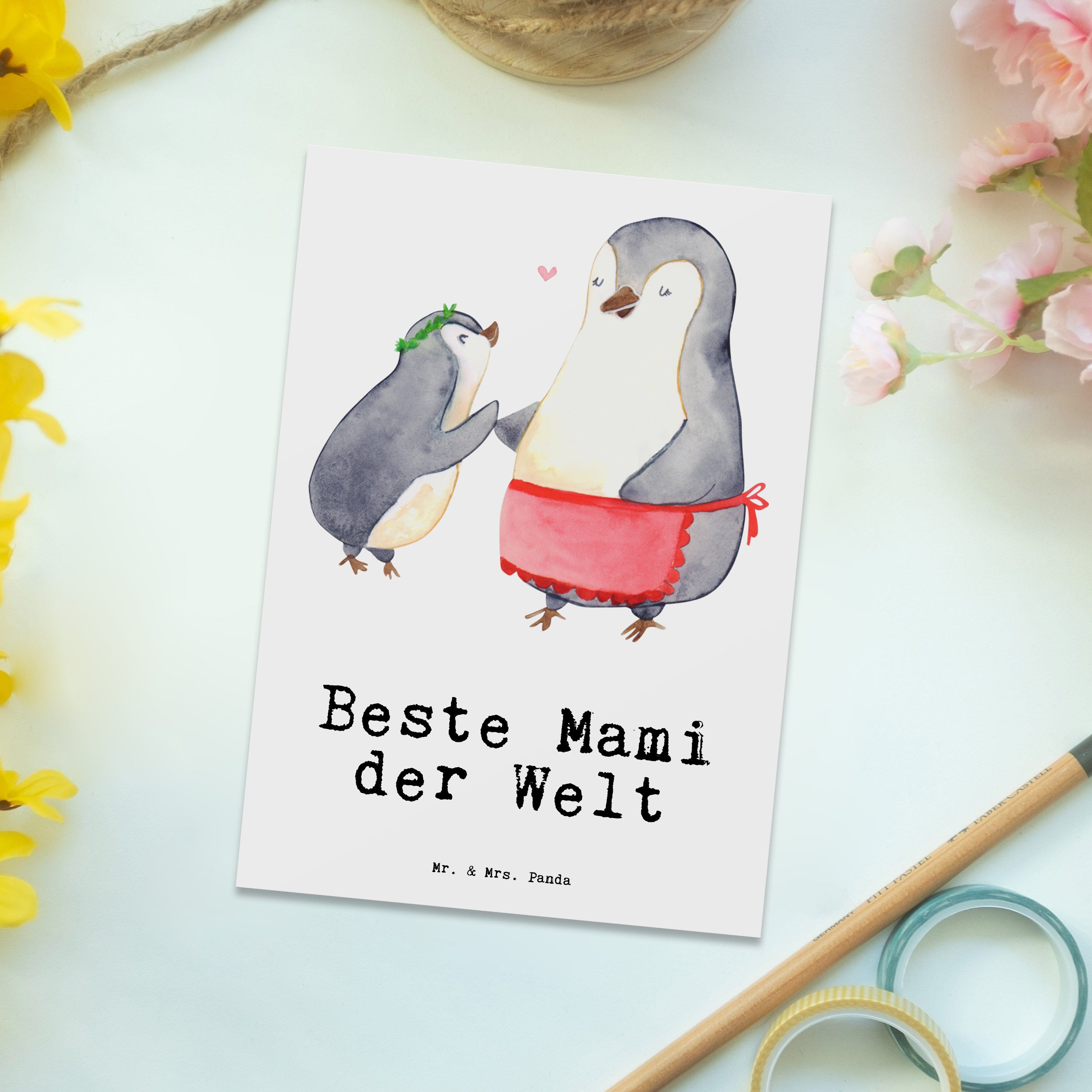 Mr. & Mrs. Panda Postkarte Beste - der Grußkarte - Mami Pinguin Beste Mama, Welt Geschenk, Weiß