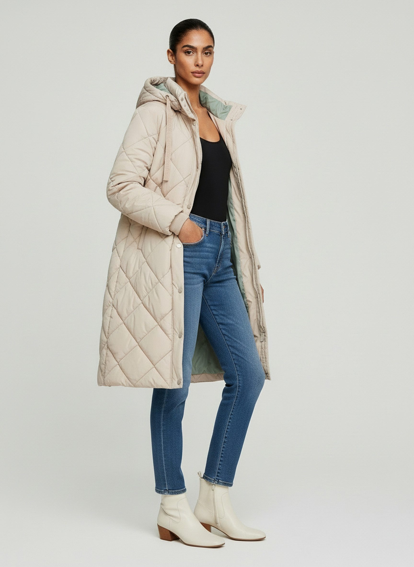 SUBLEVEL Steppjacke Damen Mantel mit Kapuze lange Winter Jacke Parka Stehkragen, Kapuze, flauschig, kuschelig, warm, Outdoor, Mantel