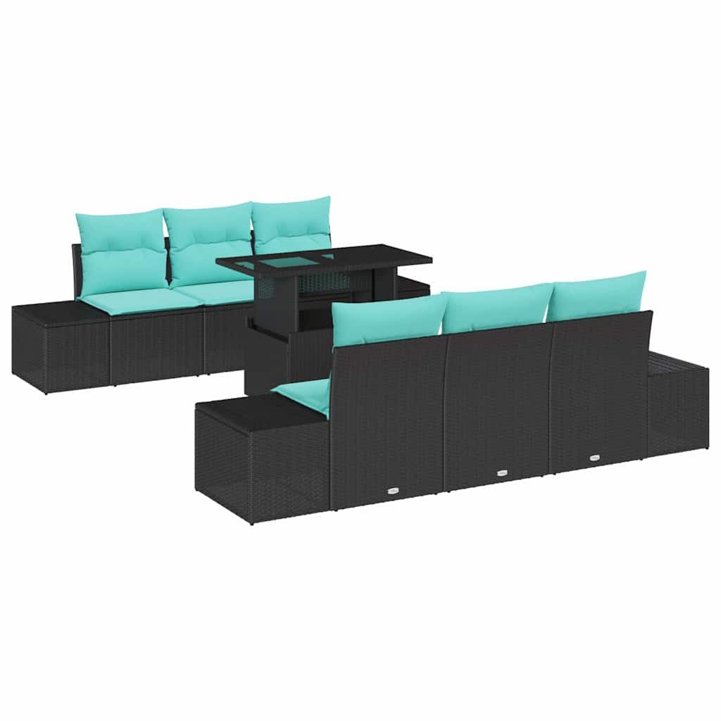 vidaXL Loungesofa Sofa Set 7 stk. 6-Sitzanzahl Schwarz und Blau Poly-Rattan, 7 Teile
