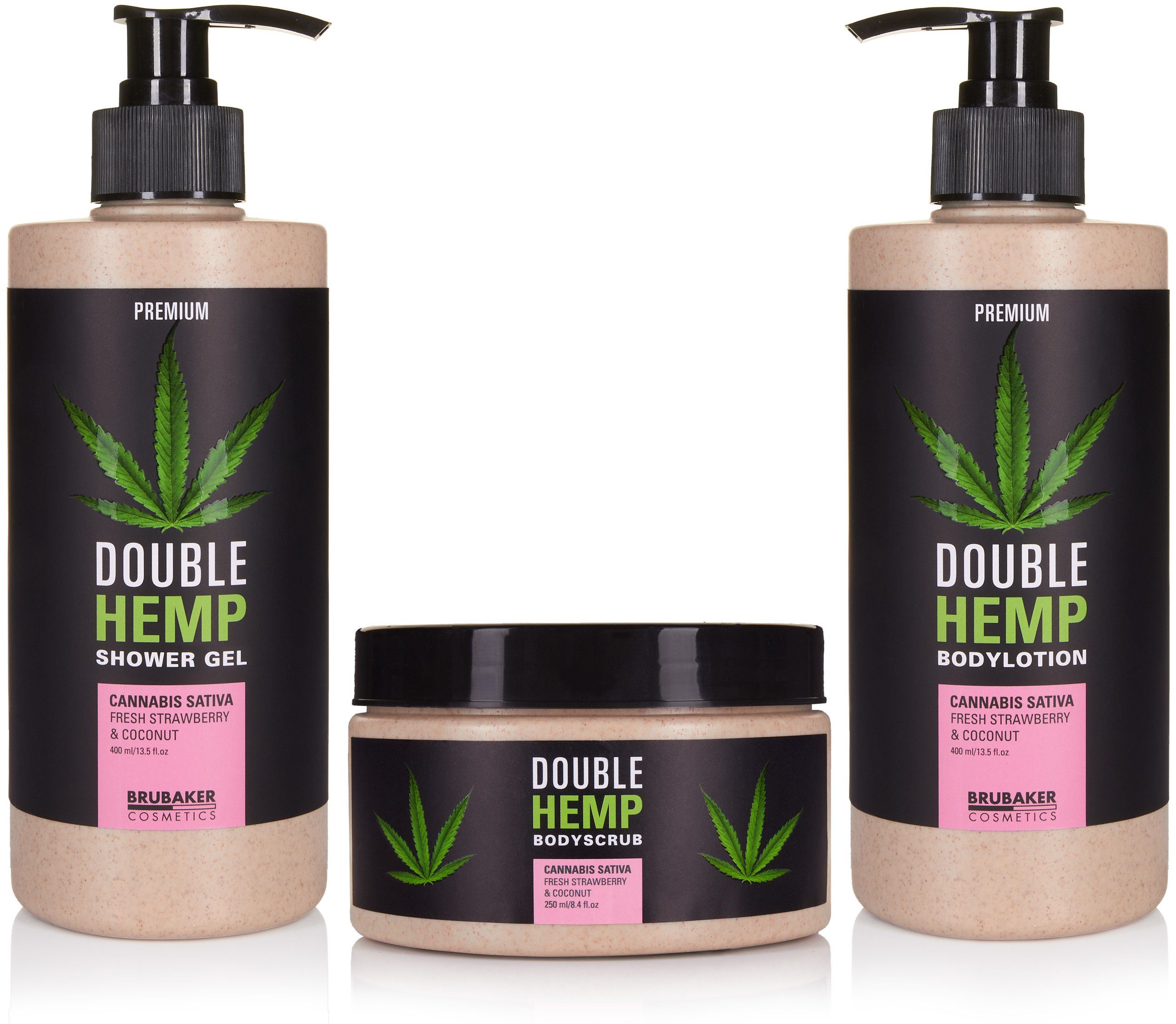 BRUBAKER Pflege-Geschenkset Badeset mit Erdbeeren & Kokosnuss Duft, Wellness Geschenkset, 5-tlg., Hanf Beautyset für Frauen mit Tablett aus Holz, Damen Pflegeset