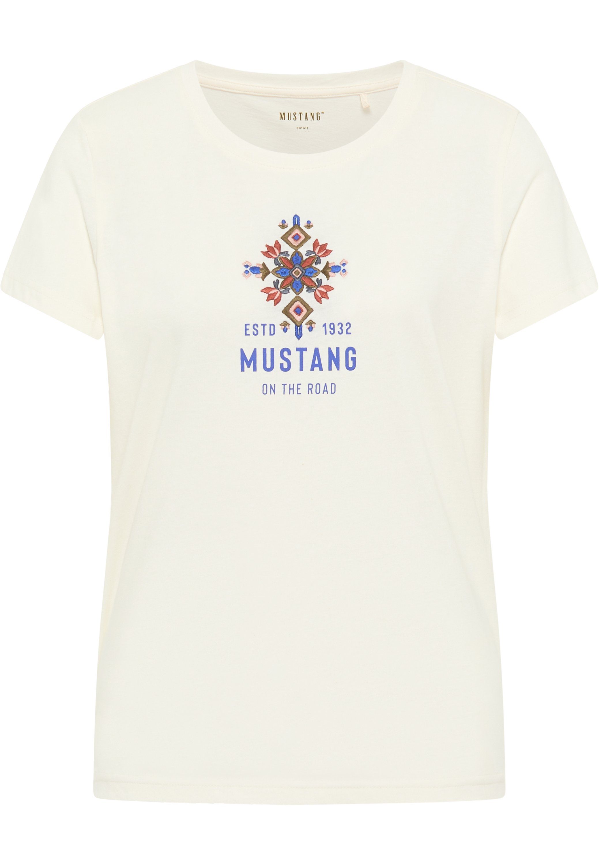 MUSTANG Kurzarmshirt Print-Shirt Mustang T-Shirt offwhite