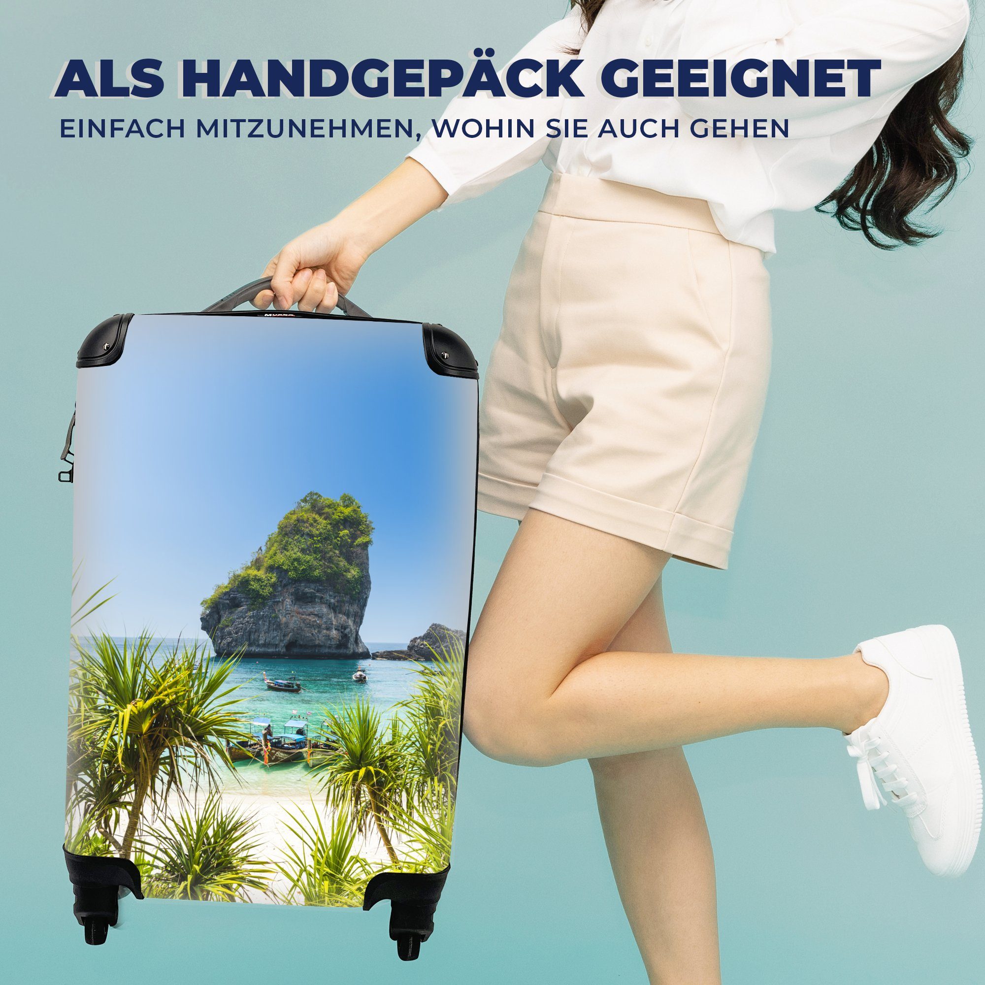 MuchoWow Longtailboote, rollen, Handgepäckkoffer 4 Reisetasche mit für Handgepäck Ferien, Gestrandete Reisekoffer Rollen, Trolley,