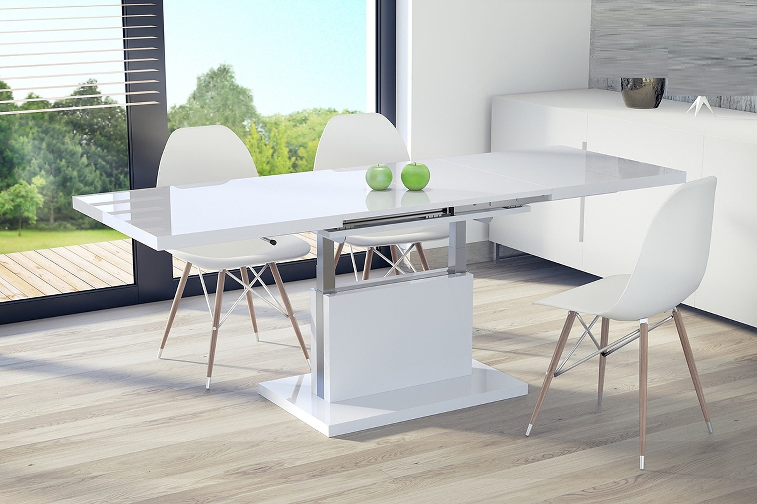 Mazzoni Couchtisch Aston Weiß Hochglanz stufenlos höhenverstellbar ausziehb günstig online kaufen