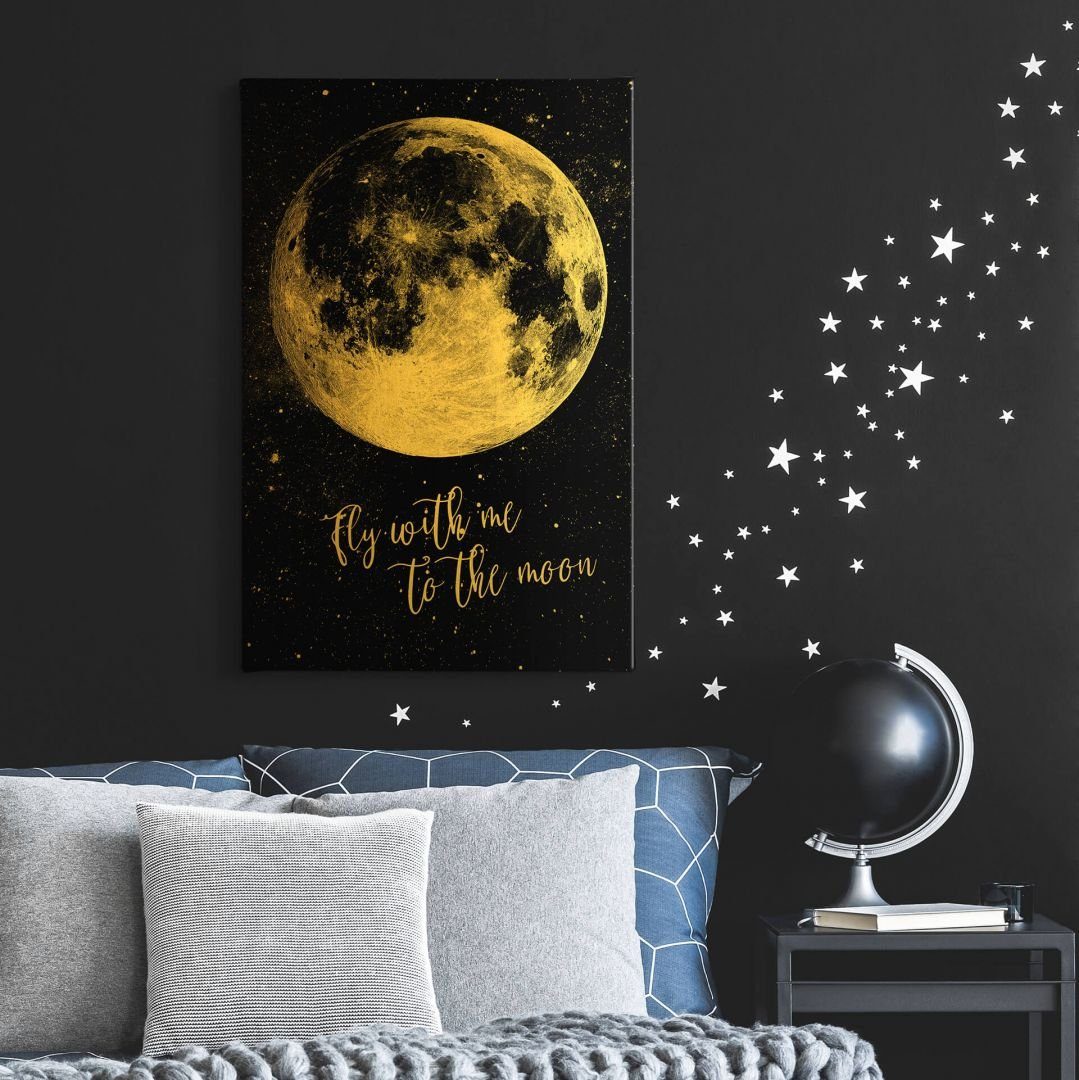 Wandbild moon, Mond Gold Wohnzimmer Wall to the Leinwandbild K&L Vintage Zitat with Art handmade me Fly Leinwandbild