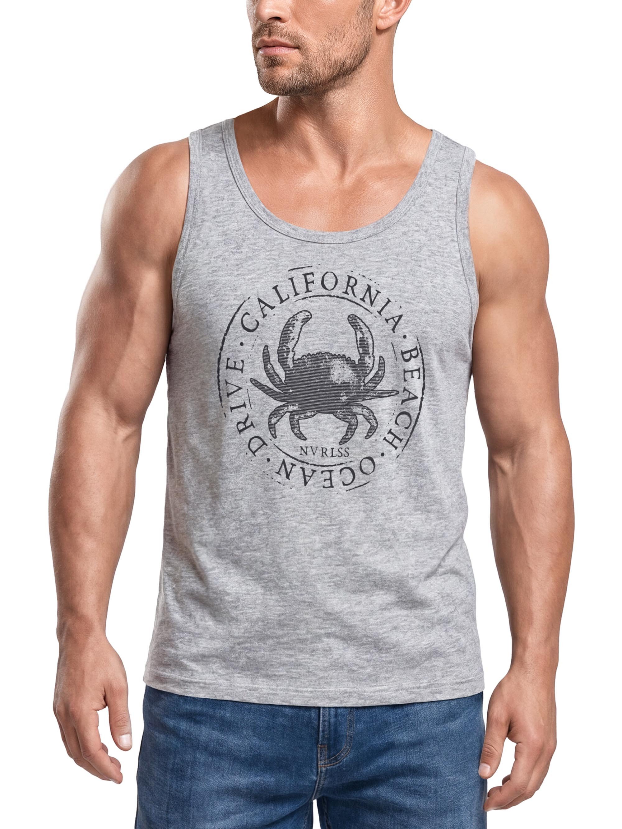 Neverless Tanktop Herren Tank-Top California Beach Crab Krabbe Krebs Ocean Drive mit Print