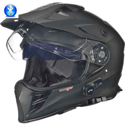 rueger-helmets Motorradhelm RX-968 COM Bluetooth Crosshelm Integralhelm Quad Cross Enduro Motocross Offroad Helm PinlockRX-968COM MattSchw L